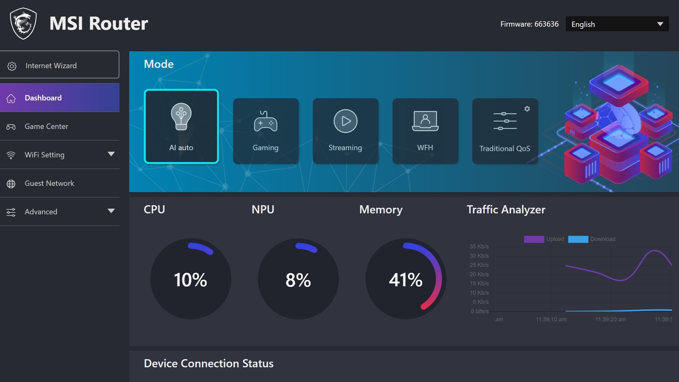 A screenshot of MSI's dashboard for the RadiX AXE6600 and its other gaming routers