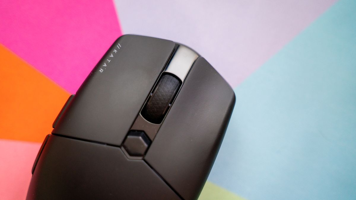 Corsair Katar Elite Wireless on a colorful mouse pad