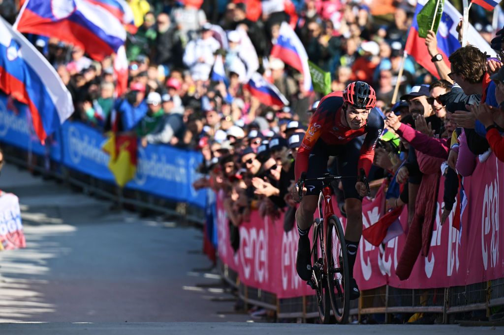 MONTE LUSSARI ITALY MAY 27 Thymen Arensman of The Netherlands and Team INEOS Grenadiers crosses the finish line during the 106th Giro dItalia 2023 Stage 20 a 186km individual climbing time trial stage from Tarvisio 750m to Monte Lussari 1744m UCIWT on May 27 2023 in Monte Lussari Italy Photo by Stuart FranklinGetty Images