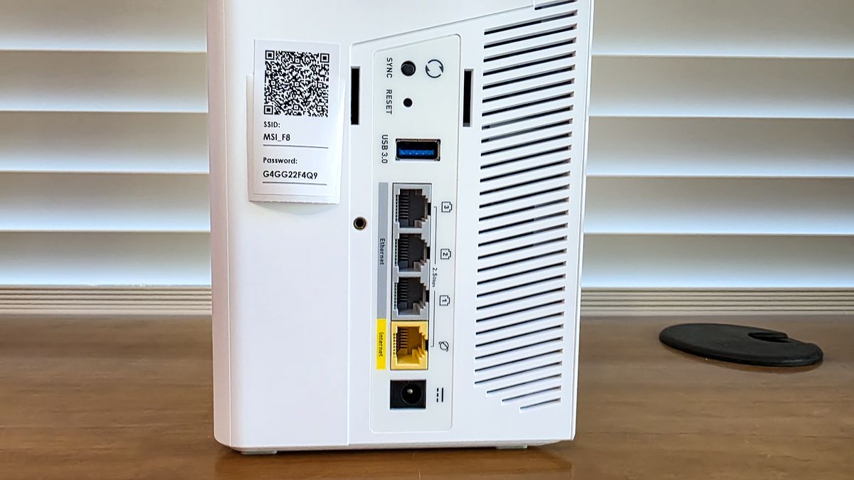 The ports on a MSI Roamii BE Pro router