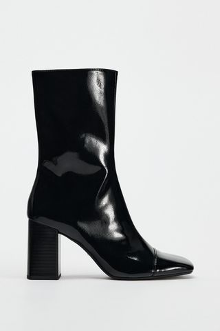 Faux Patent Finish Ankle Boot