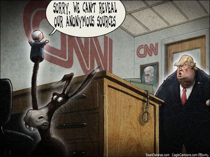 Political cartoon U.S. CNN news media anonymous sources liberal bias fake news
