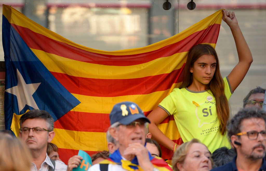 Pro-independence protesters in Catalonia