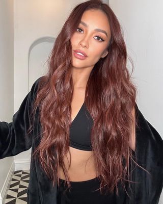 Shay Mitchell with burgundy hair