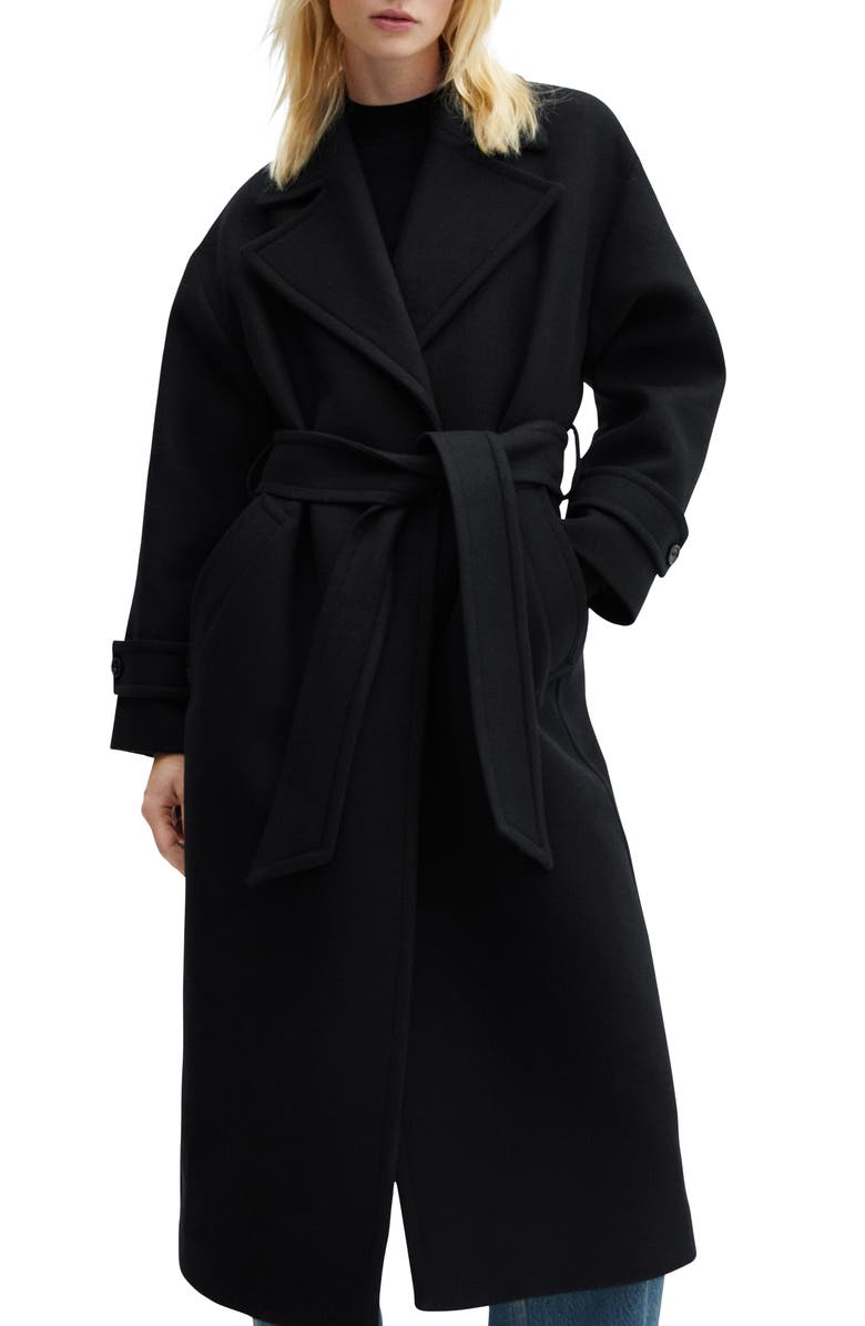Wool Blend Garbardine Belted Coat