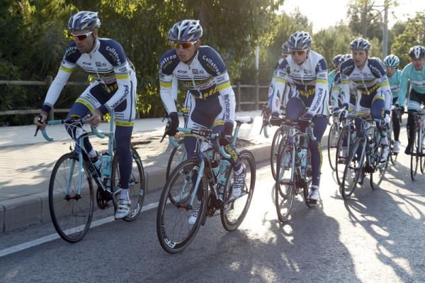 The riders training as a group under the Spanish sun