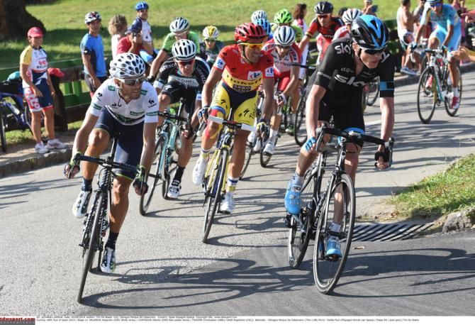 Chris Froome (Team Sky) along side Alejandro Valverde (Movistar) and Alberto Contador (Tinkoff-Saxo)