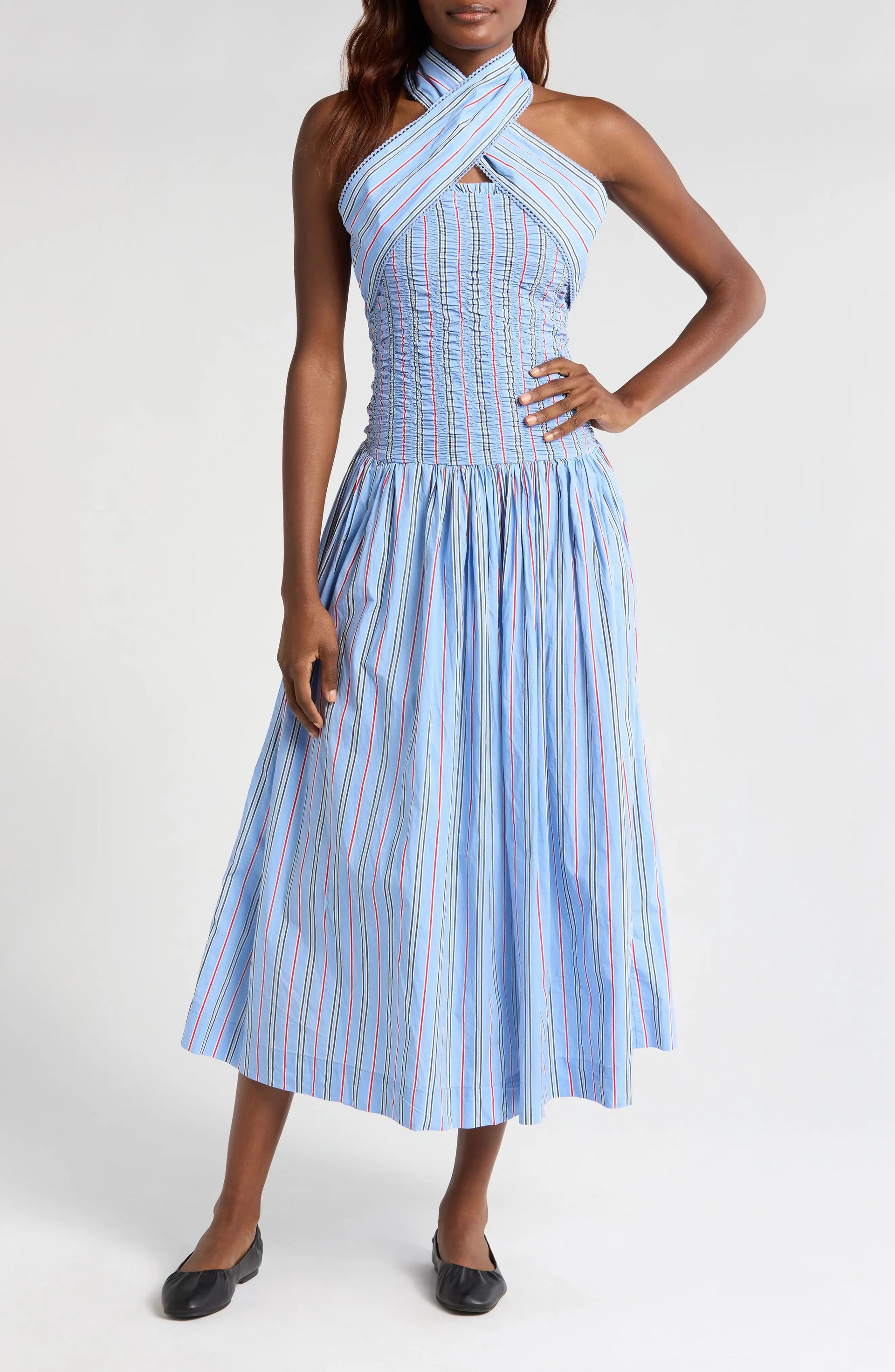 Damson Madder, Mia Tie Neck Strapless Midi Dress
