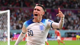 Phil Foden of England celebrates after scoring ahead of the England vs Australia Euro 2024 qualifier