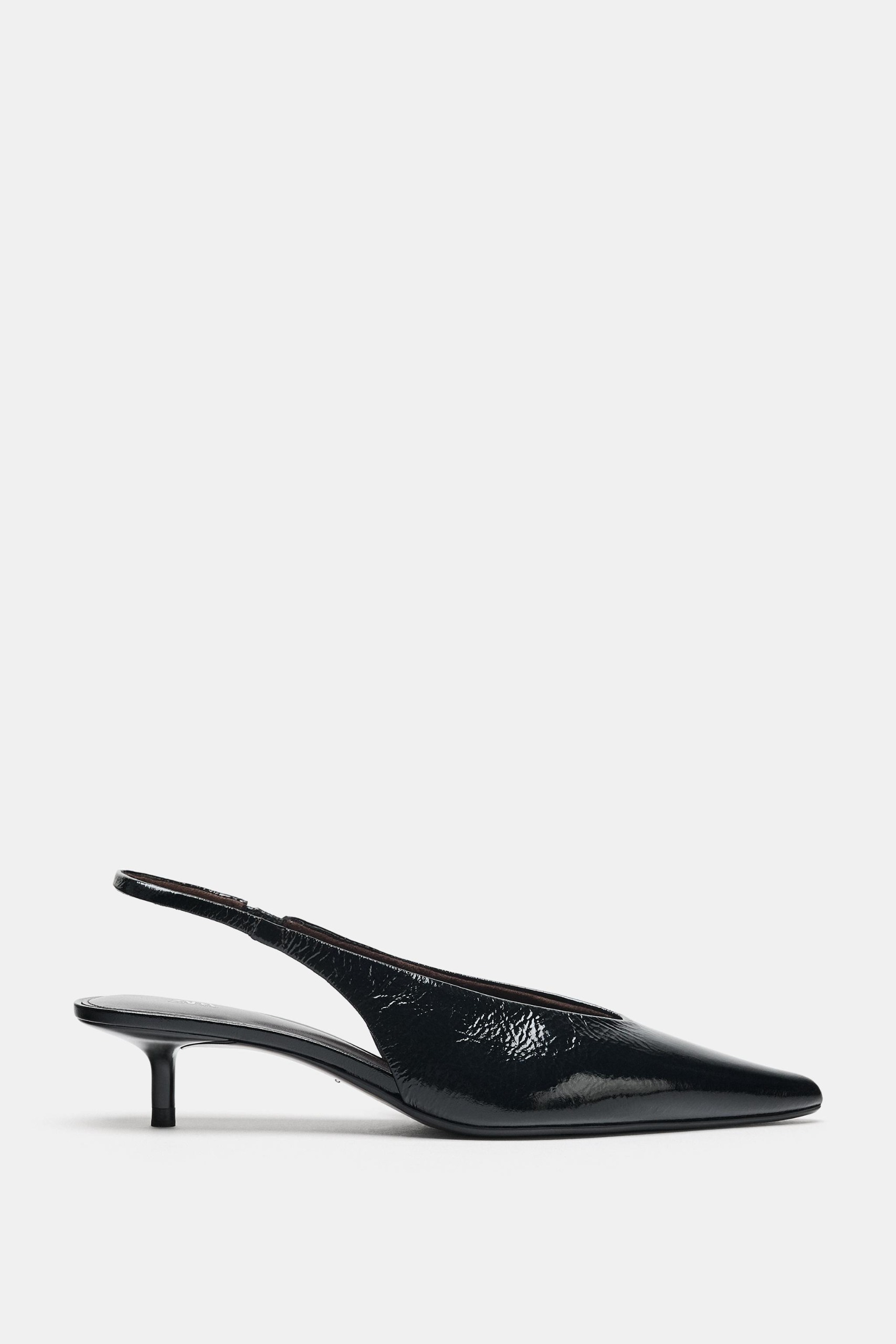 ZARA, Leather Slingback Shoes - Black - 5