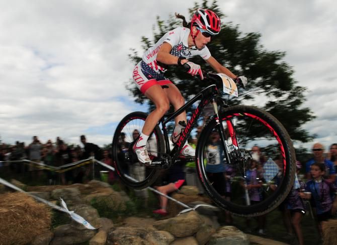 Lea Davison (Specialized) was alone by the end of lap one
