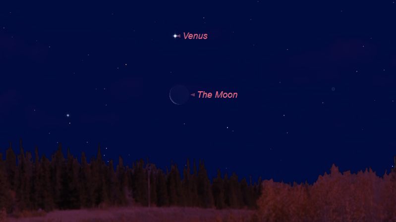 See the crescent moon make a close approach to Venus in the predawn sky on Tuesday, April 2.