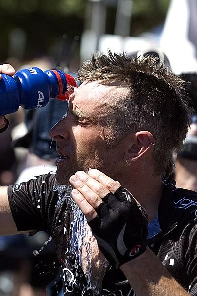 2006 champion Russell Van Hout from South Australia cools down after finishing fourth in the race, Van Hout hasn't competed in a road race for nearly three years.