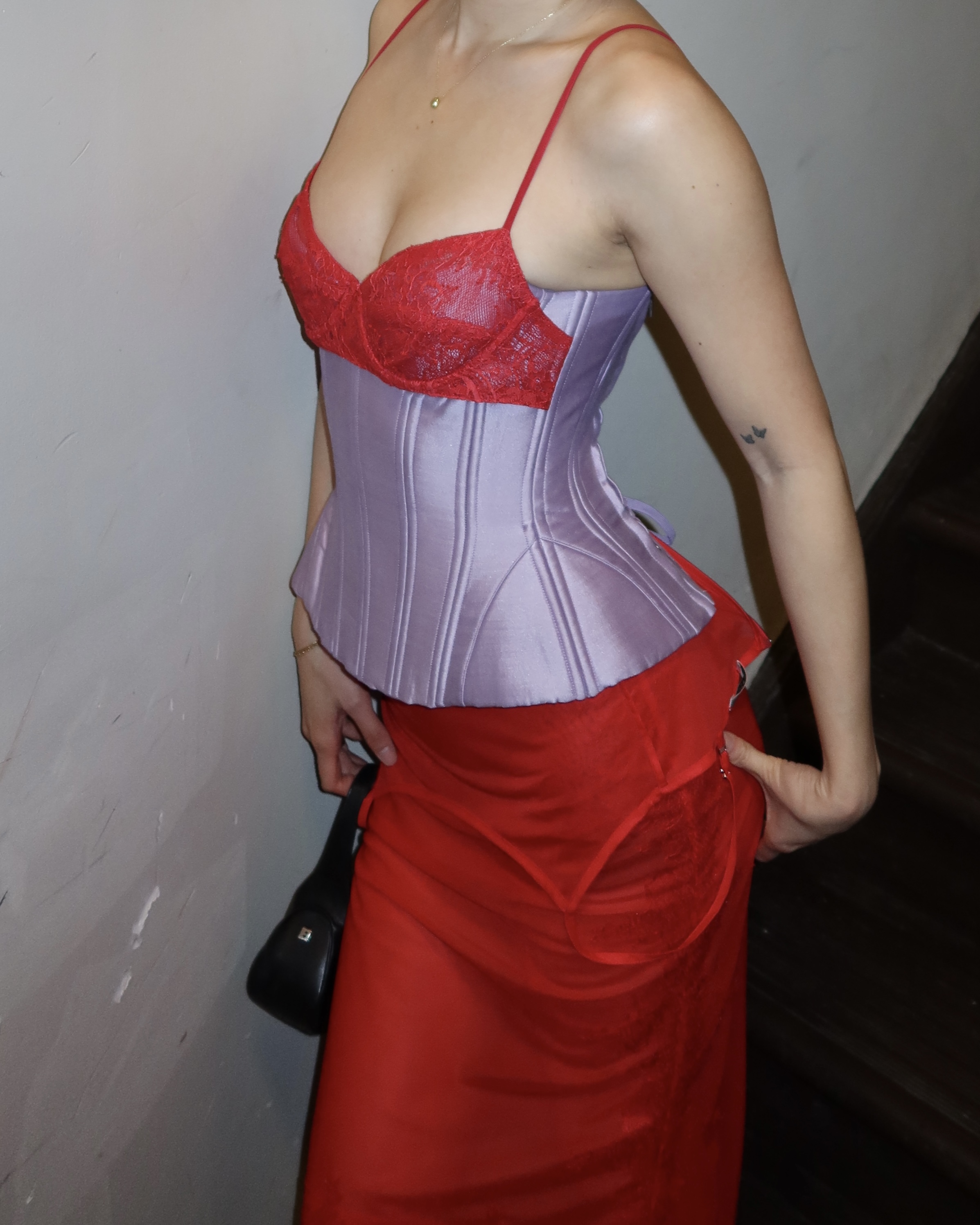 Kristina Ang wearing a red and purple Fanci Club dress set.