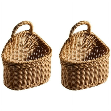 Swaeazr 2 Pack Hanging Basket Woven Wall Baskets Hanging Storage Basket Woven Shelf Basket Storage Bin Plant Basket Small Woven Storage Basket With Handle Decorative Basket for Home Office Organizing