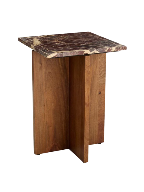 Tate Wood & Stone Accent Table, Cherry Red