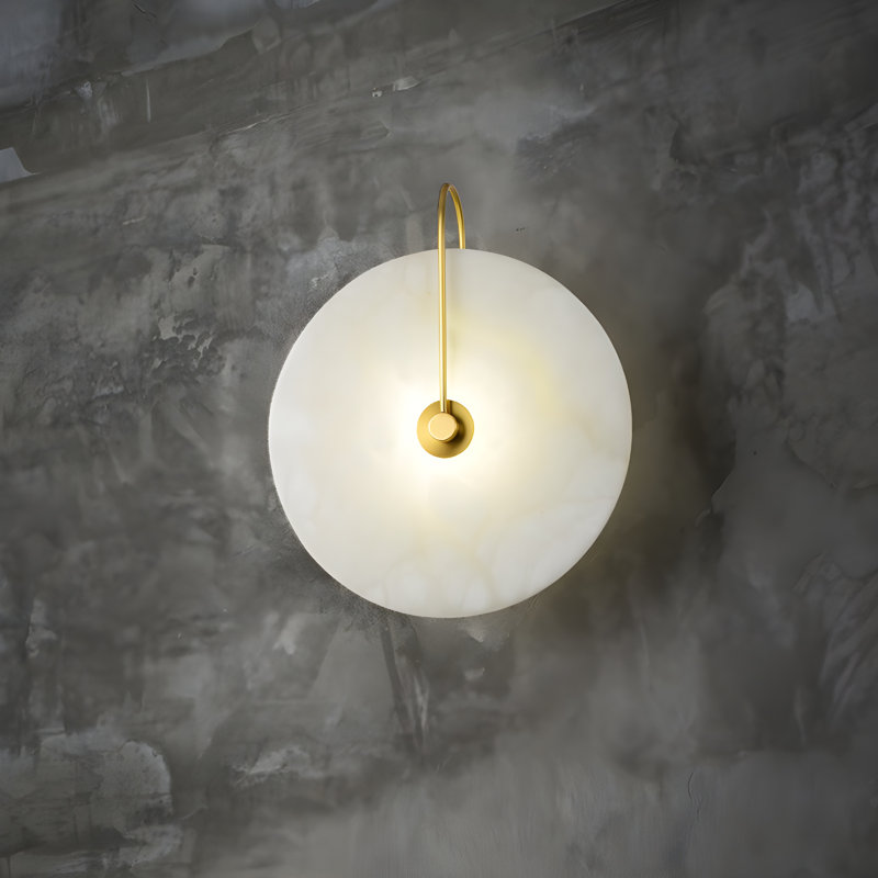 Canora Grey Siena - Marble Design Led Wall Light &amp;ndash; Modern Round Marble Sconce With Gold Metal, Simple Night Lamp for Living Room, Bedroom &amp;amp; Hallway | Wayfair.co.uk