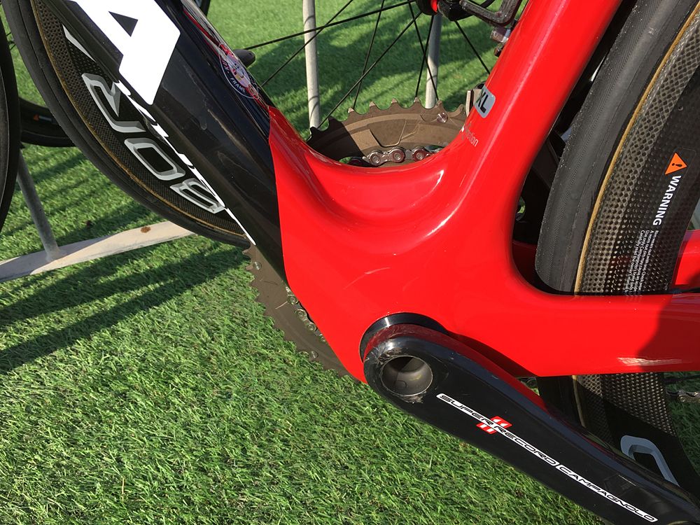 Nacer Bouhanni&rsquo;s new red and black Kuota has a huge bottom bracket area