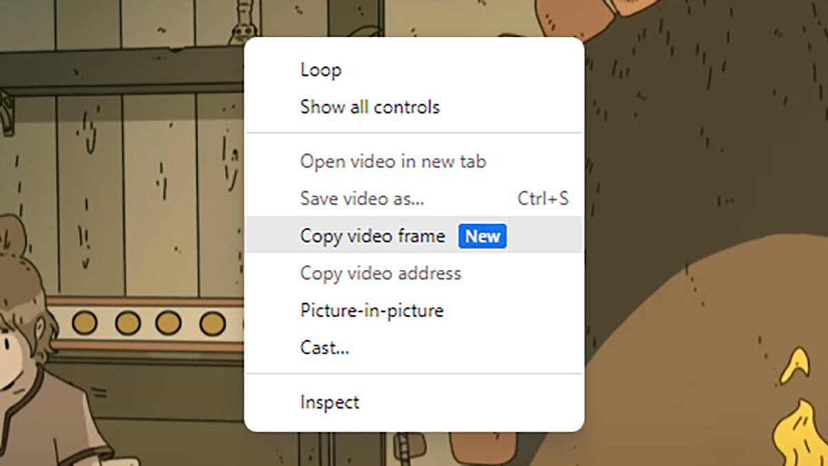 Google Chrome browser right-click to save video frame