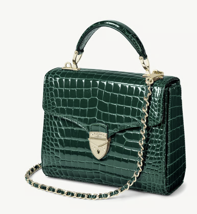 Aspinal of London , Midi Mayfair in Evergreen Patent Croc