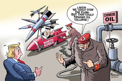 Political cartoon World Trump North Korea nuclear threat China