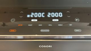 Cosori Dual Blaze Twinfry 10L Air Fryer control panel and display