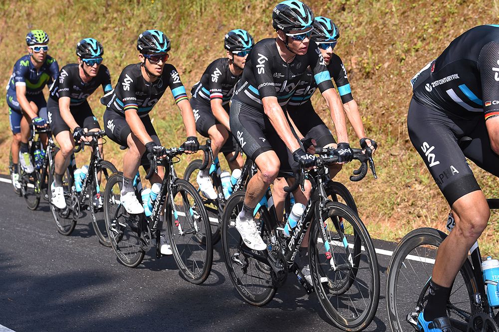 Chris Froome rides in the Team Sky bubble during stage 5 at the Vuelta.