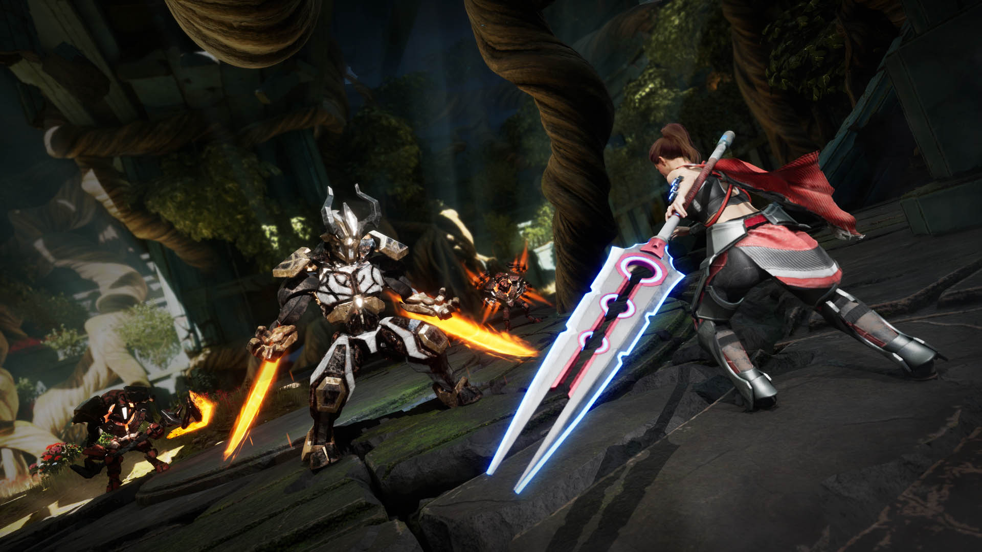 Using a huge glaive to attack a dual wielding enemy in Empyreal