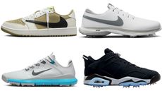 A picture of four Nike golf shoes in a square