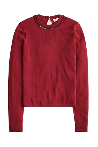 Carolyn Embellished Fitted Crewneck Sweater in Merino Wool