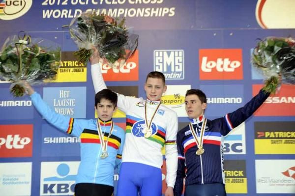 The junior men's podium at the cross world championships