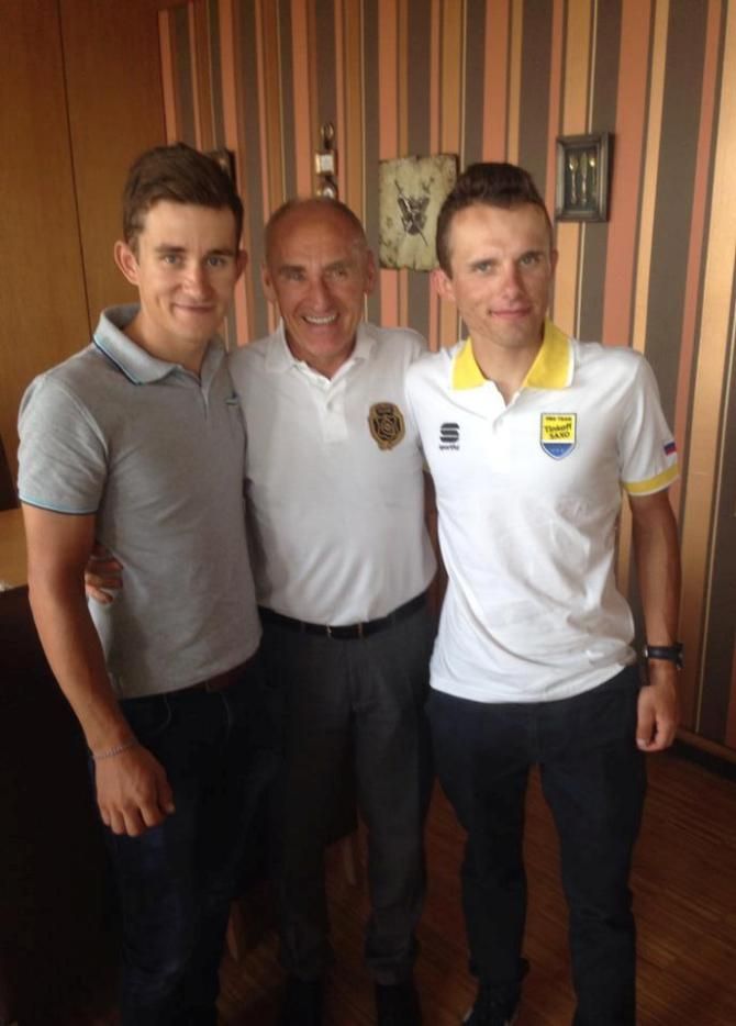 General Director of the Tour de Pologne, Czeslaw Lang with Rafal Majka and Michal Kwiatkowski