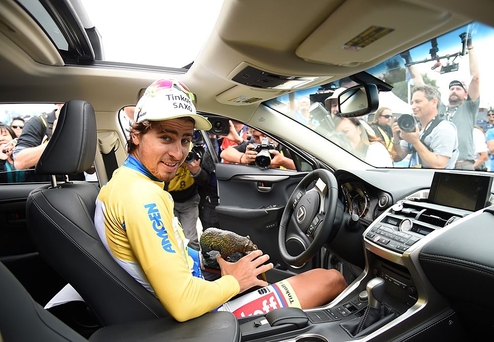 Peter Sagan (Tinkoff-Saxo) in the car after his overall win at the Tour of California