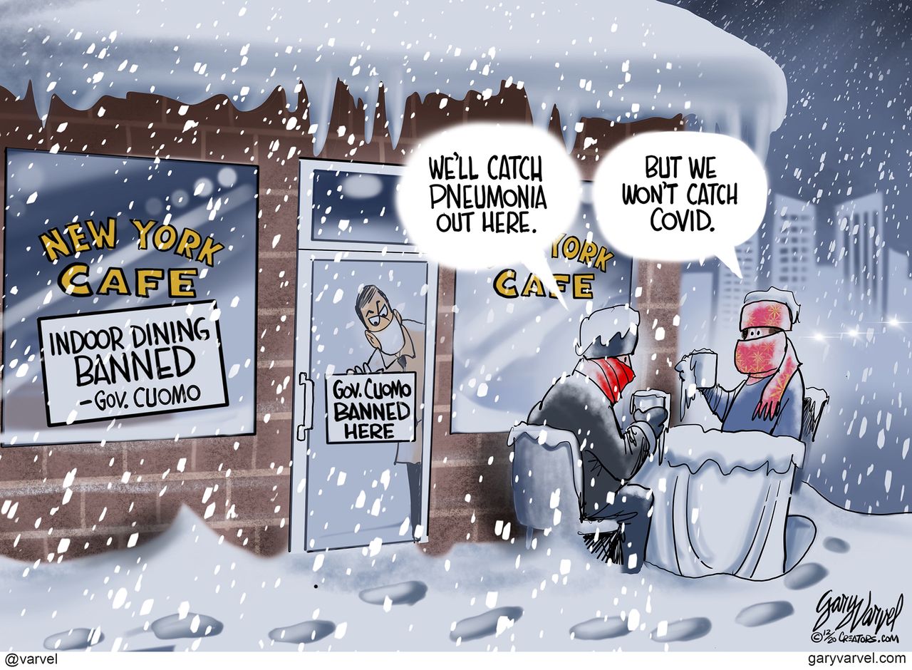 Editorial Cartoon U.S. New York indoor dining COVID