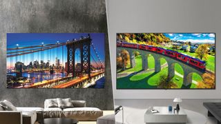 A Micro-LED vs Micro RGB on a living room wall.