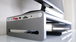 A closeup of the ports on the left side of the Anker 675 USB-C Docking Station