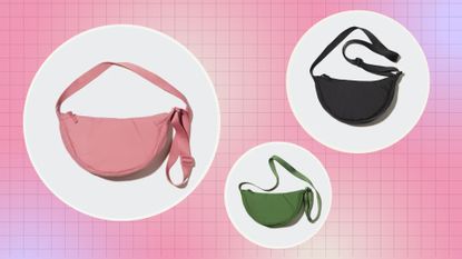 Uniqlo Round Mini Shoulder Bag/ in a pink, cream and purple template