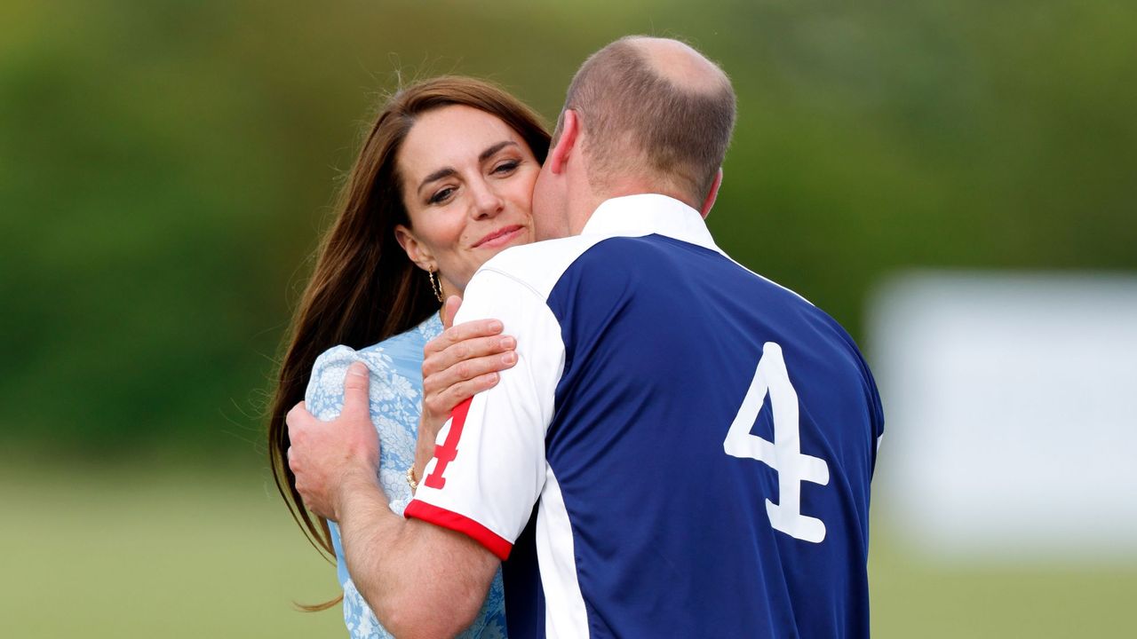 The Prince and Princess of Wales embrace at the 2023 Royal Charity Polo Cup