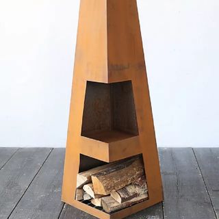 A rust-colored outdoor firepit