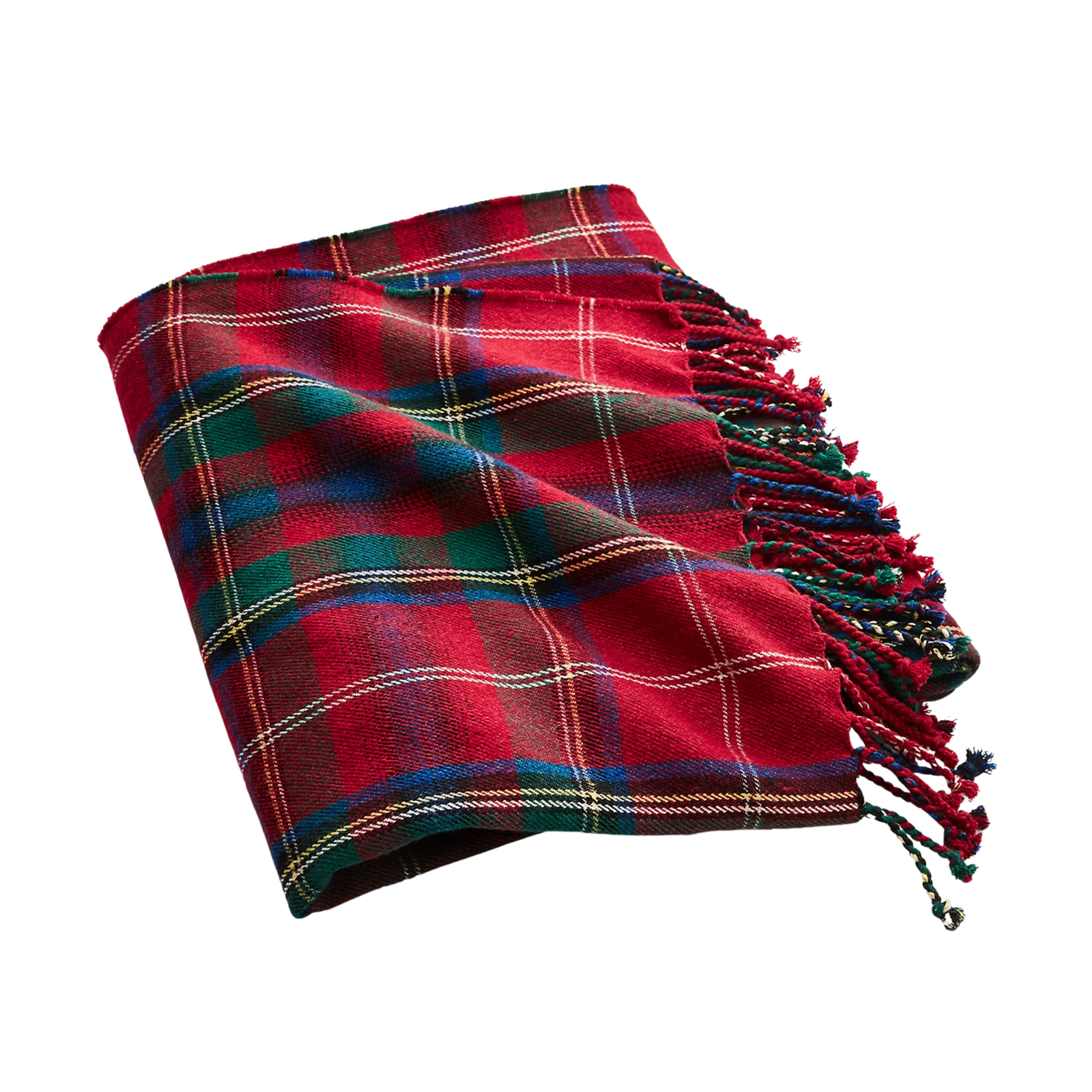 a red and green plaid throw blanket