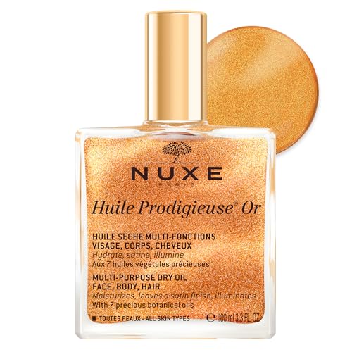 Nuxe Huile Prodigieuse Shimmering Dry Oil 100ml, Illuminating Multi-Purpose Oil, With Gold-Flecked Glow for Face, Body &amp; Hair, Softens &amp; Enhances, Vegan Formula