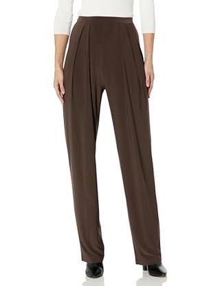 Norma Kamali Women's Tapered Pleated Trouser, Chocolate, X-Small