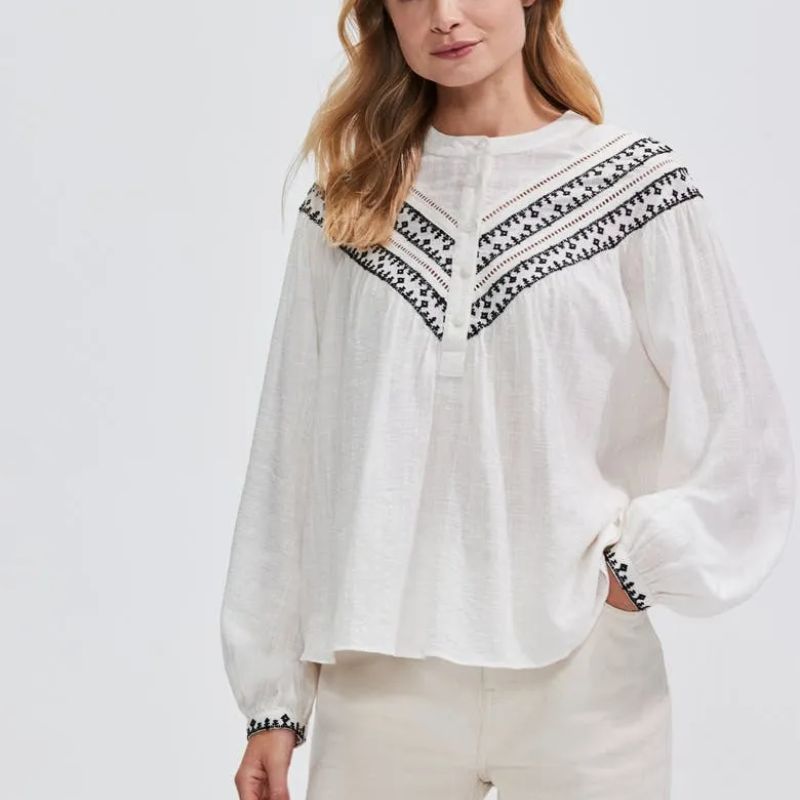Ivory Embroidered Yoke Blouse