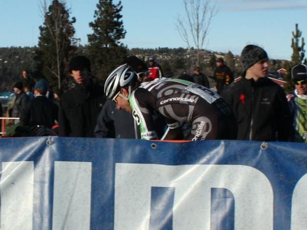 Powers mounts the replacement bike at full steam