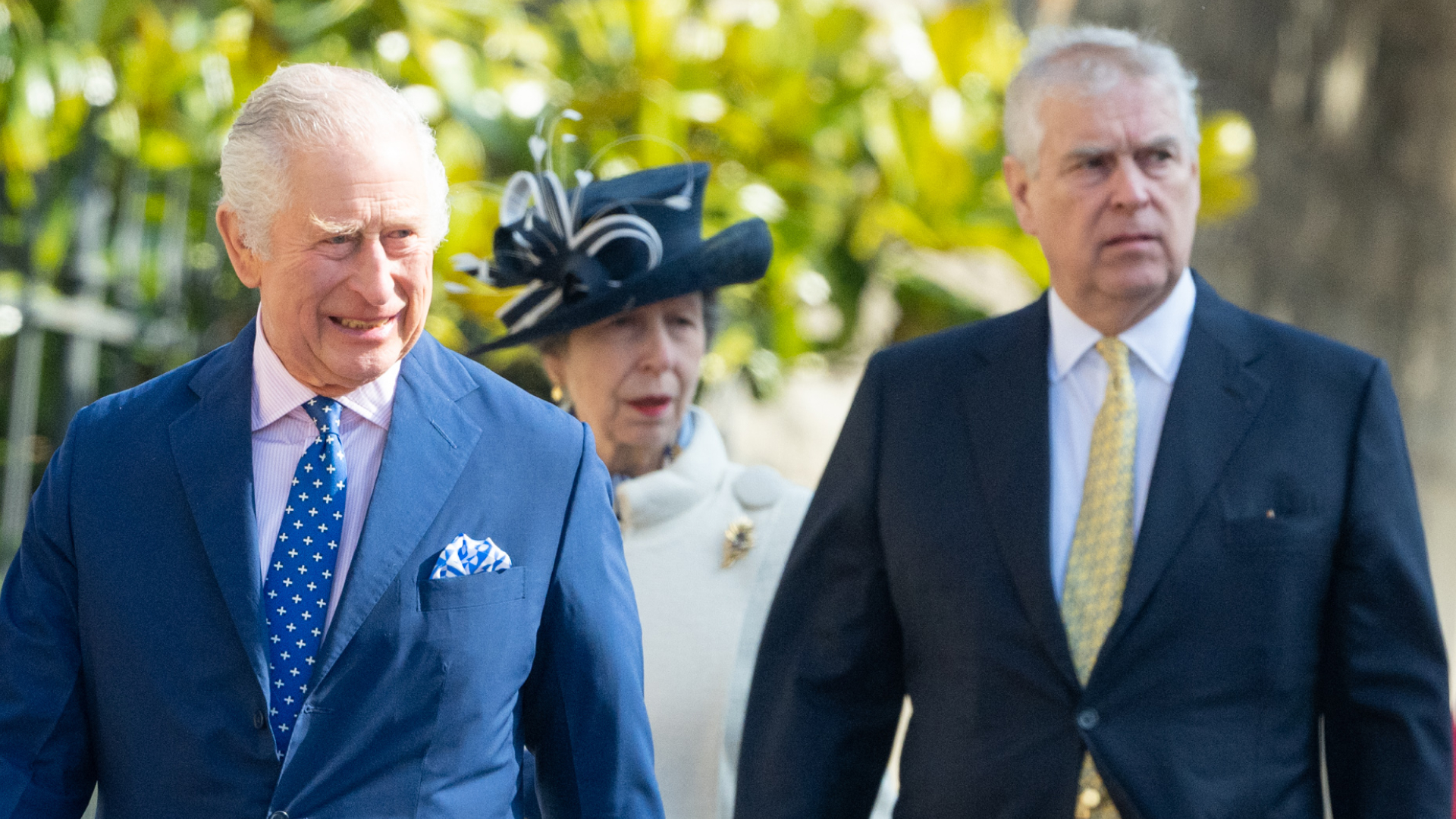 King Charles III and Prince Andrew both wear suits to attend the Easter Mattins Service at Windsor Castle on April 09, 2023