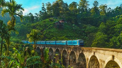 nine arch bridge with train, sri lanka