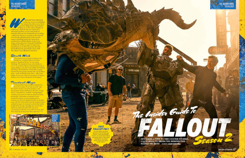 A behind-the-scenes view of a scene featuring a Deathclaw.