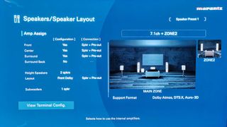 Marantz Cinema 50 showing speaker configuration menu