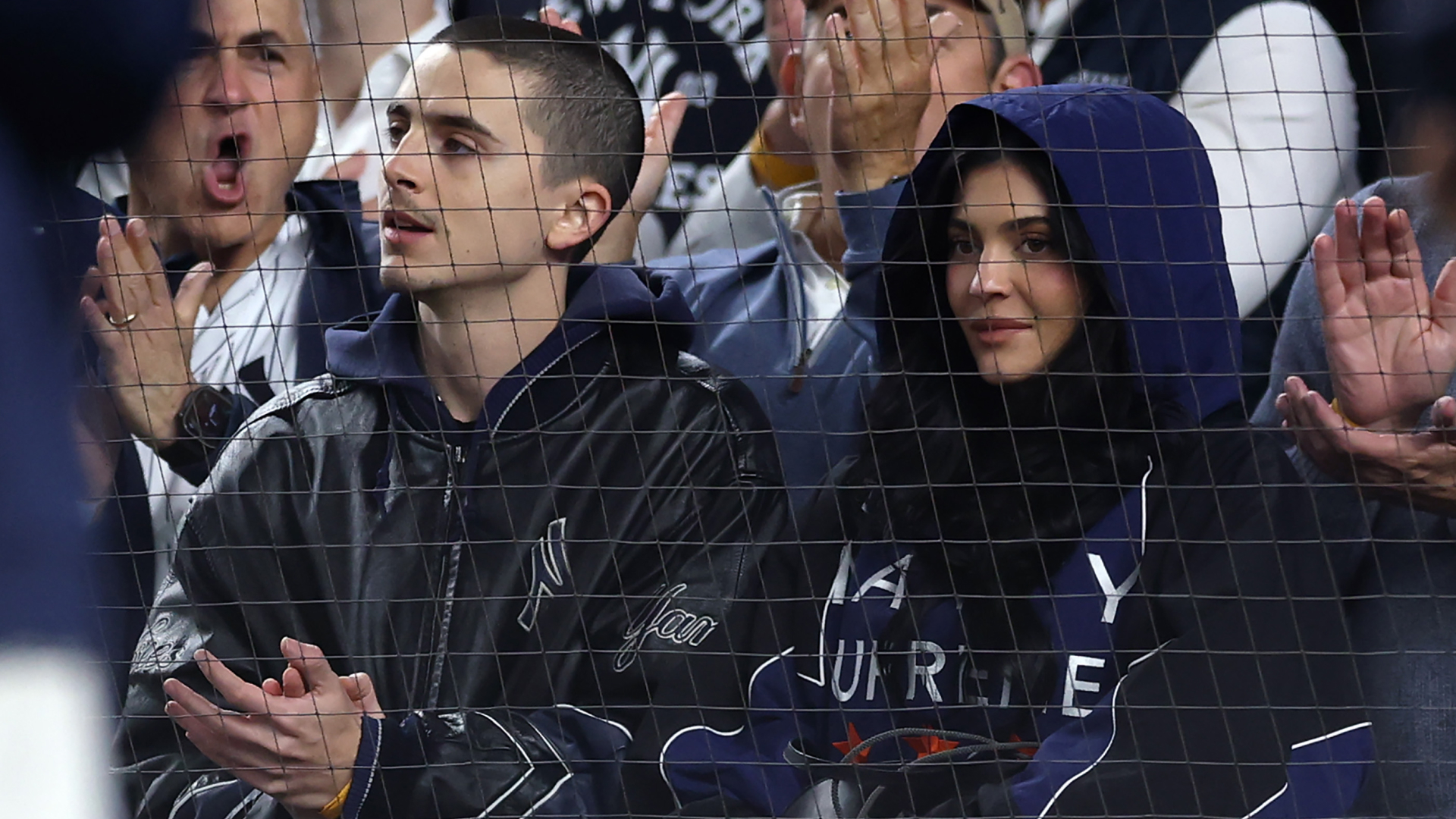 Timothee Chalamet and Kylie Jenner at a Yankees game