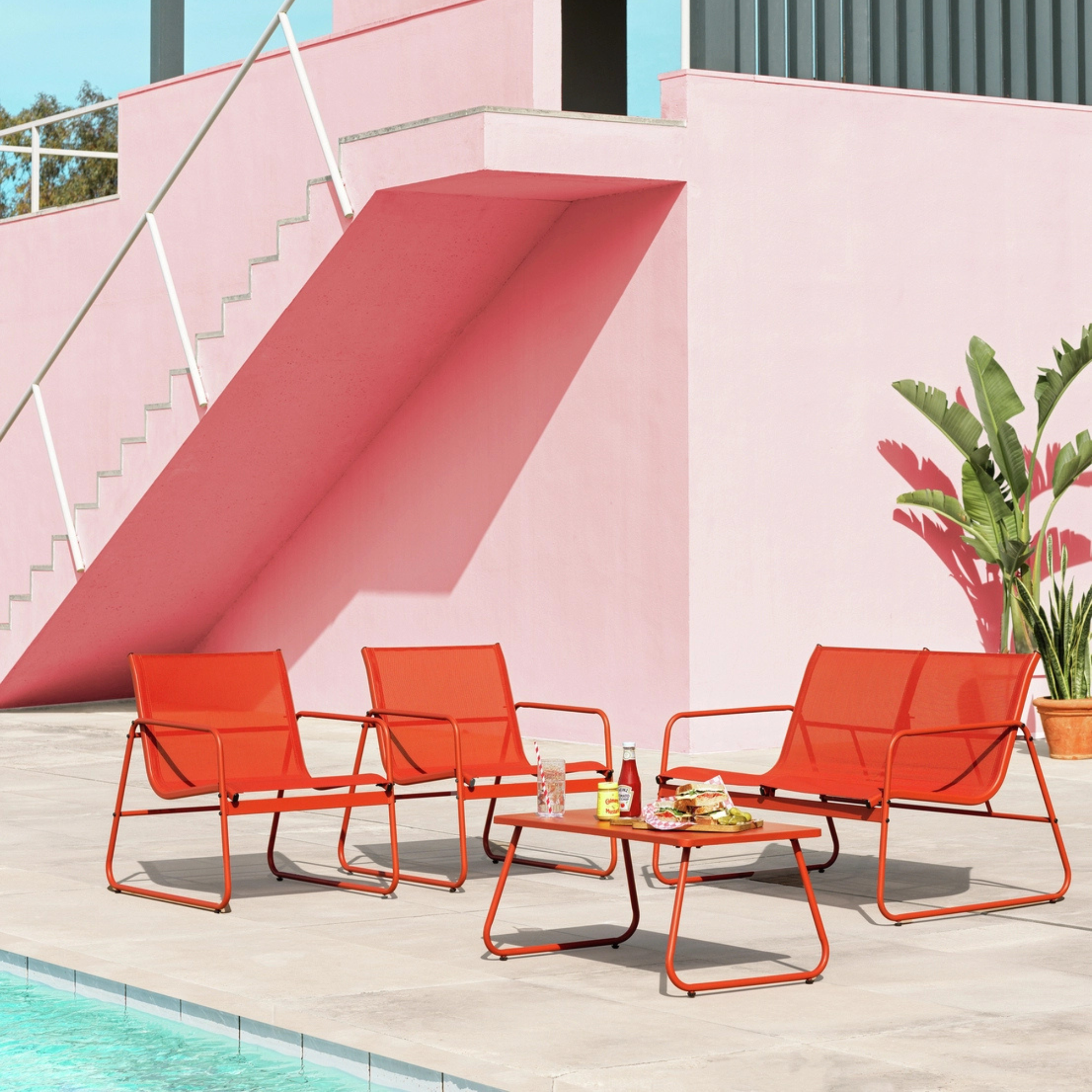 Habitat Cali 4 Seater Metal Patio Set - Orange